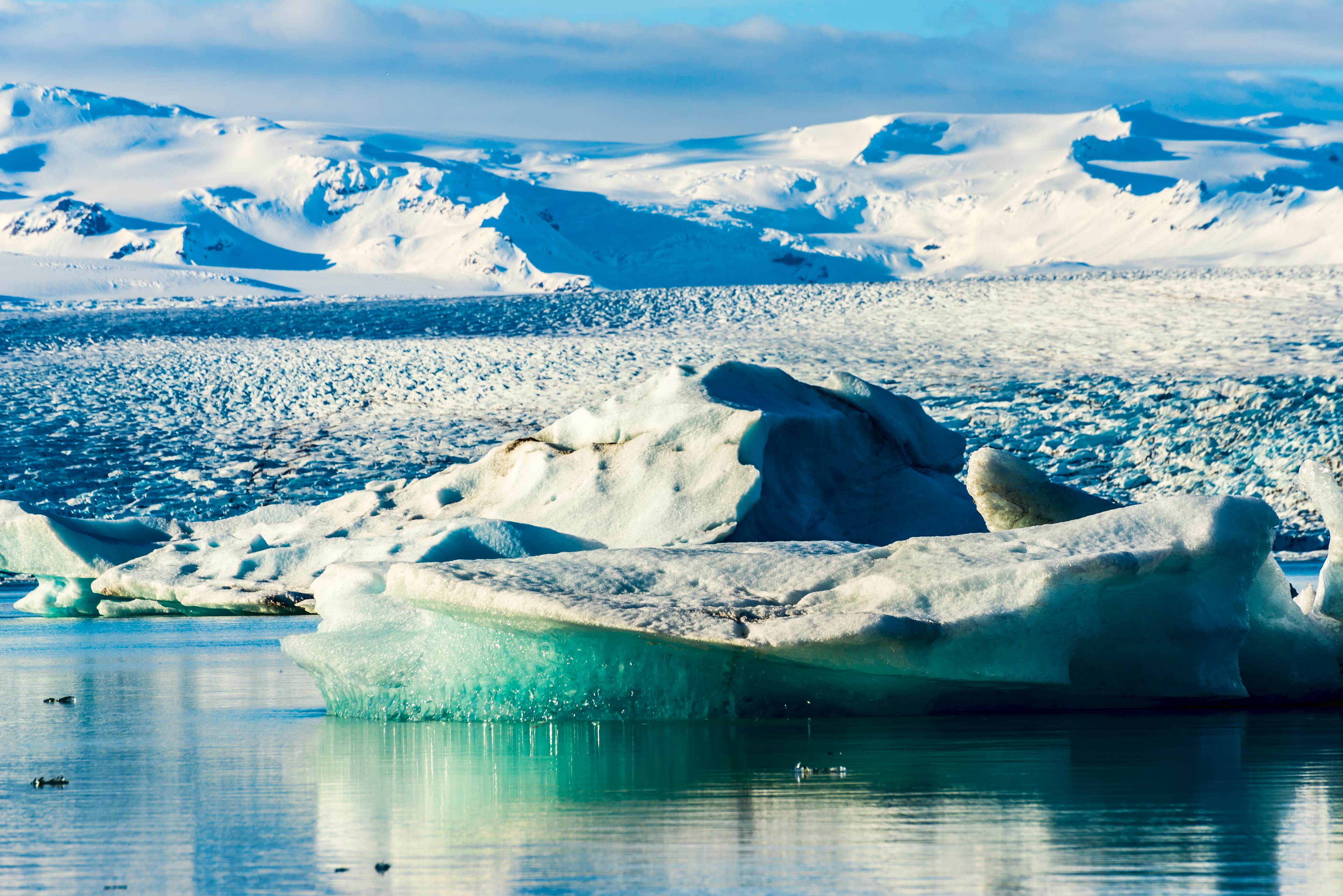 Icebergs floating in glacial lagoon, Iceland
