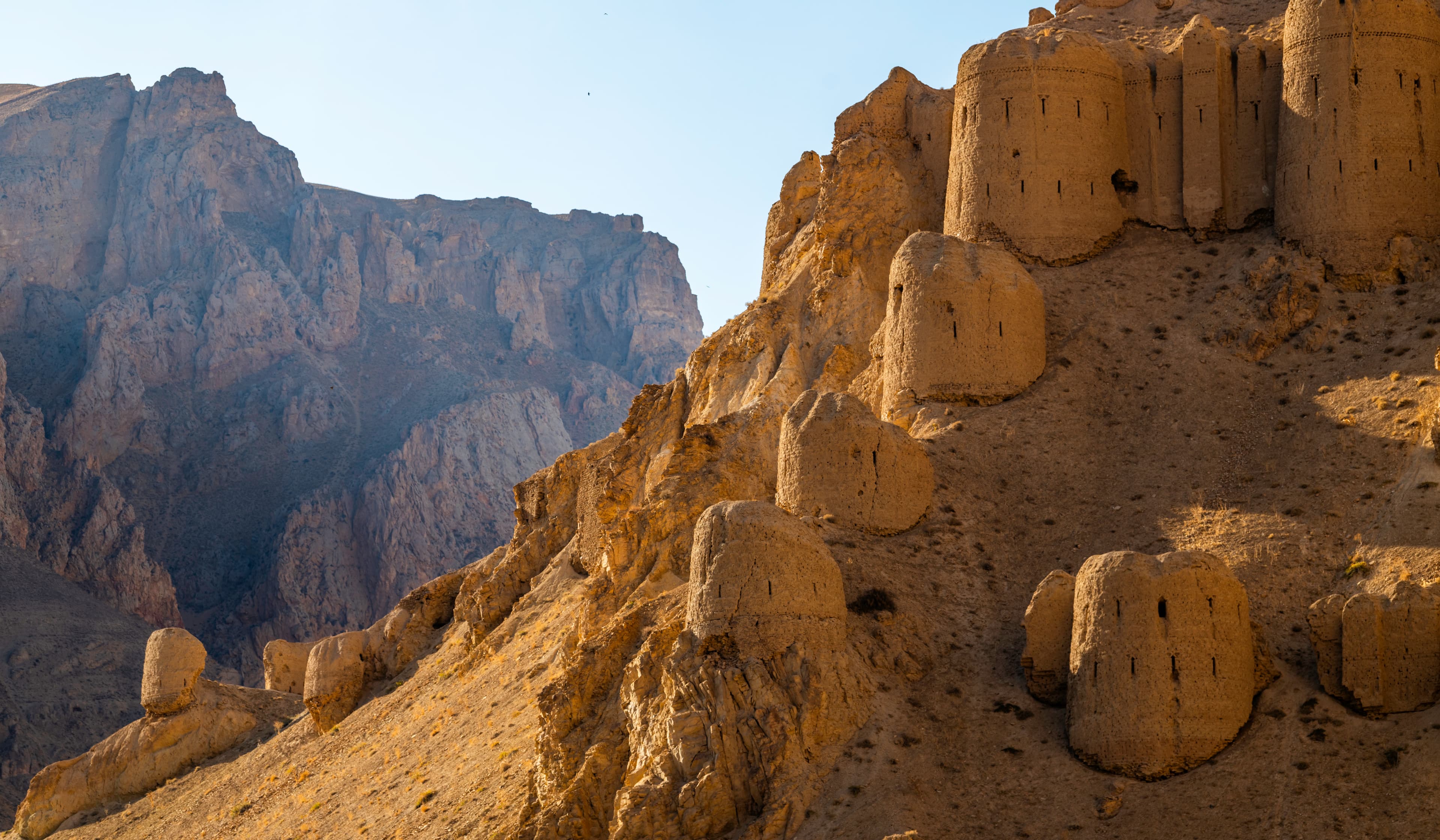 Ancient towers amidst rugged mountains, Afghanistan