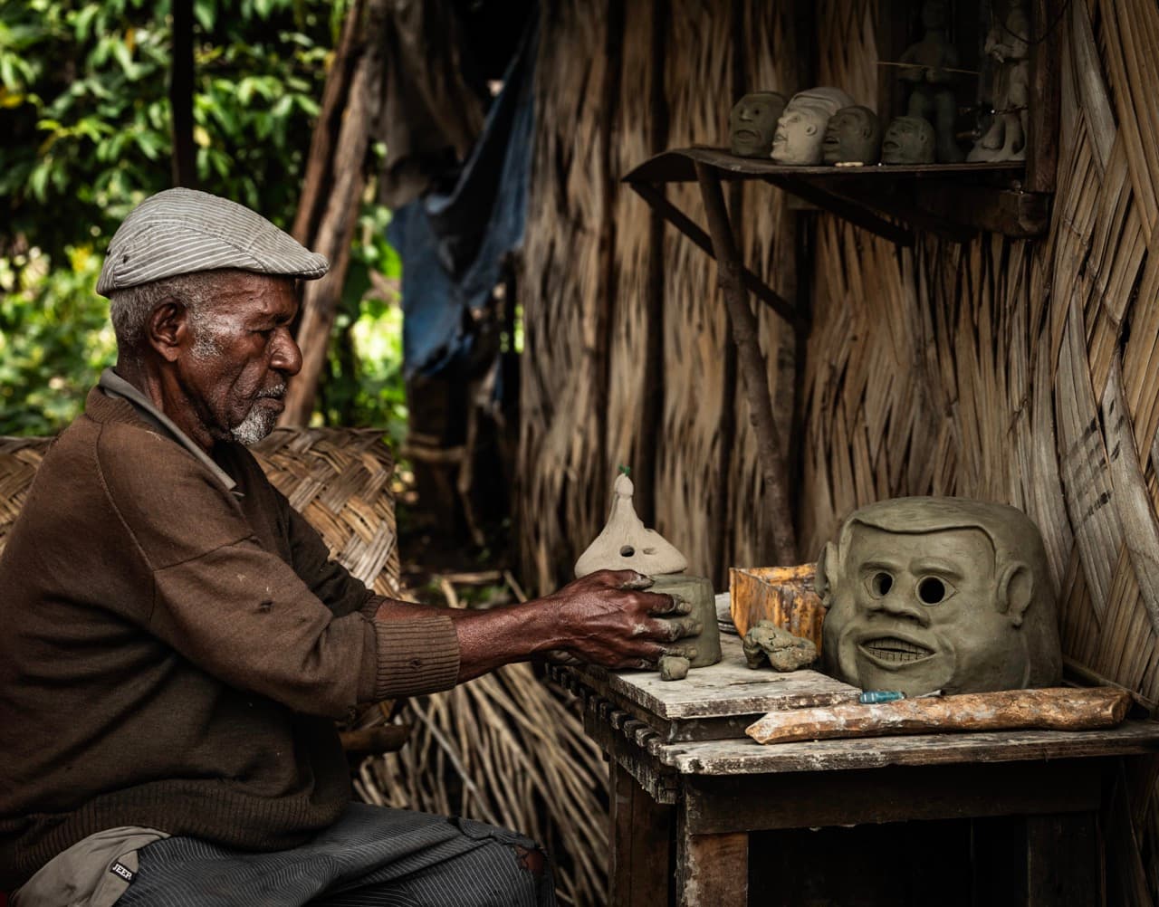 Crafting traditional mud masks, Papua New Guinea