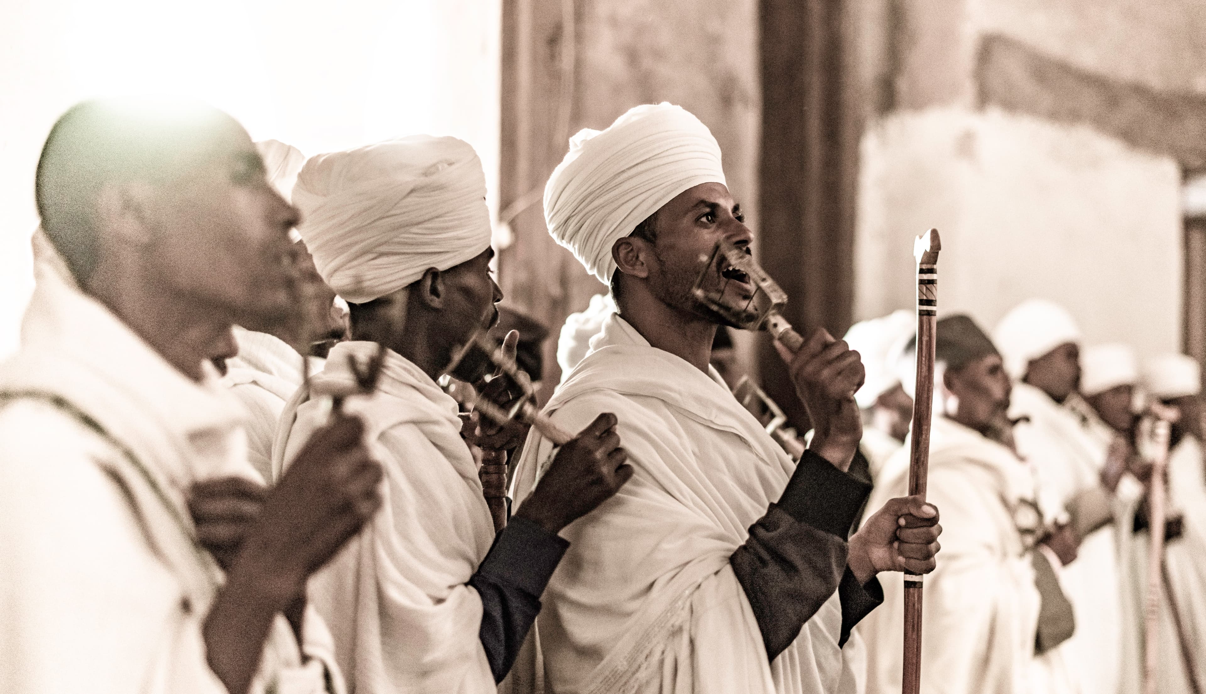 Devout worshippers in traditional garb, Bahir Dar