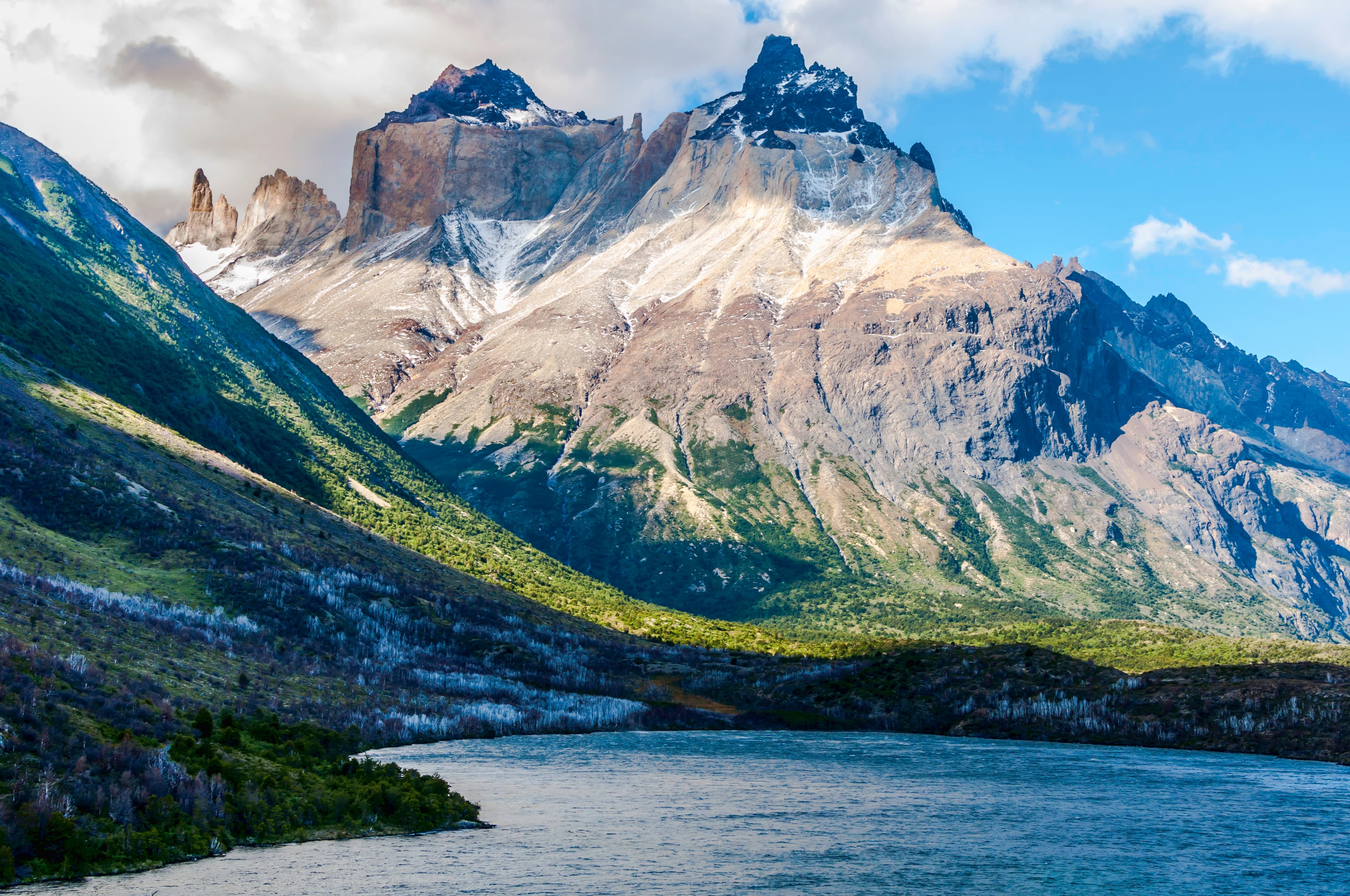 Majestic mountains over serene lake, Torres del Paine